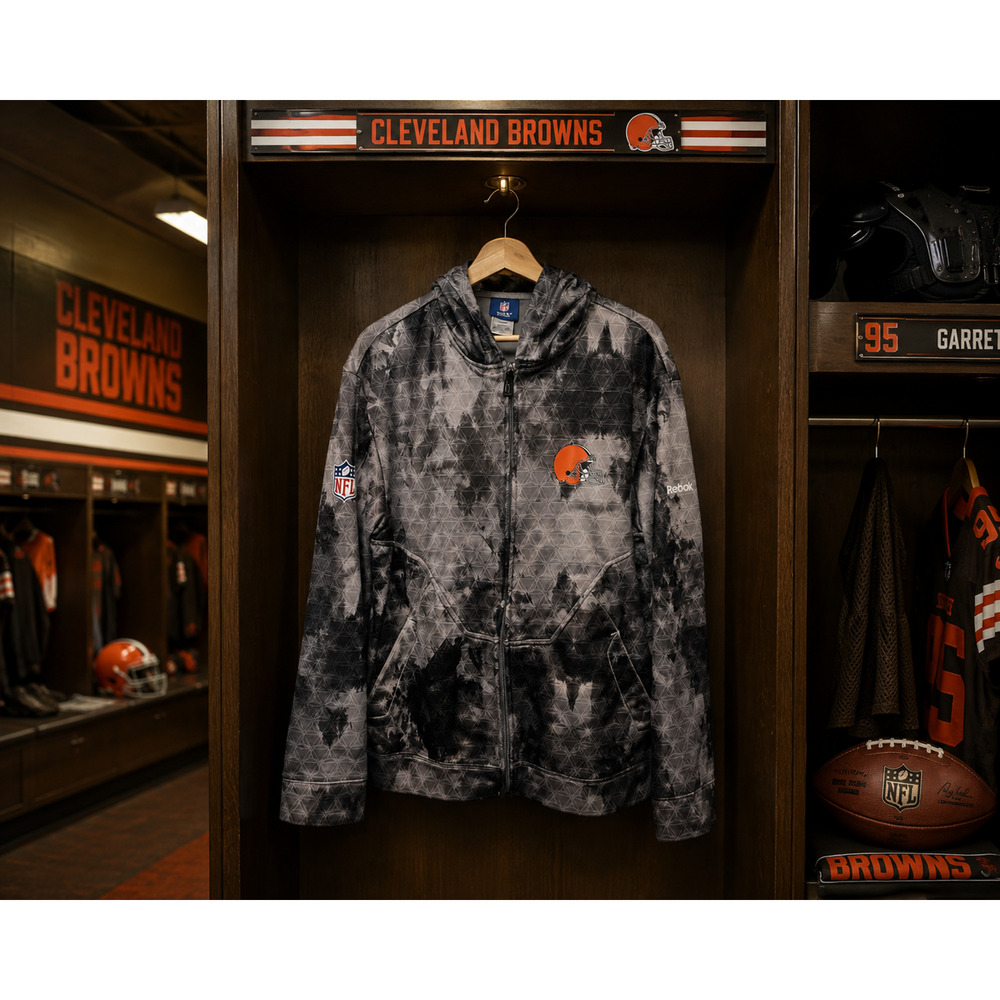Cleveland Browns Reebok NFL On Field Full Zip Hoodie Jacket Gray Sz. M Football - Picture 2 of 9